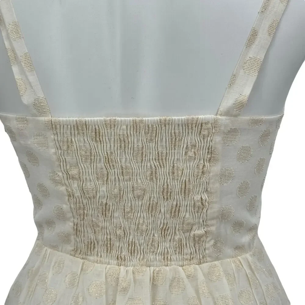 Maeve Polka Dot Dress Women SZ M White Gold Metallic Boho Cottagecore Chic Soft